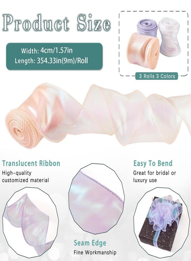 CartHome 3 قطع من الشريط، شريط أورجانزا من مواد الحرف اليدوية، لفة أشرطة، دانتيل أورجانزا ملون، تغليف هدايا، زينة حفلات، مجموعة ألوان: بنفسجي، أبيض، وردي شامبانيا - Image 2